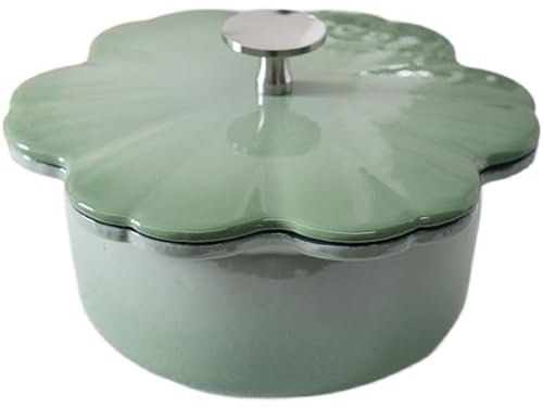 Mswborml Green Enameled Cast Iron Dutch Oven with Lid, Flower Shape Cocotte, Non Stick Dutch Oven Pot Small, Sturdy Ovenproof Stockpot Cookware with Lid, Enamelled Cooking Pot for Bread Baking