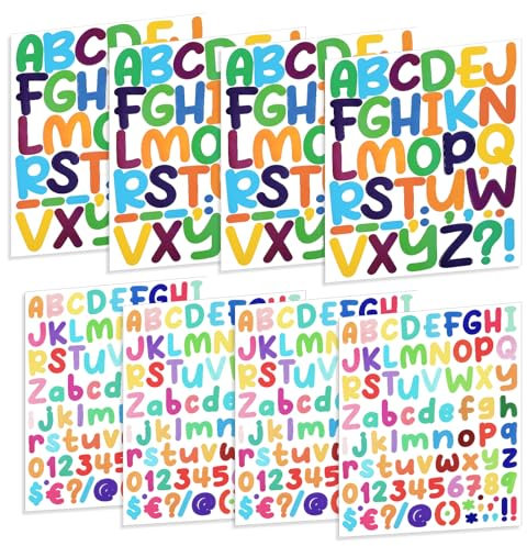 AHQiZFX 8 Blatt Buchstaben Aufkleber,Bunte Klebebuchstaben Aufkleber,2 Größe Wasserfest Buchstabenaufkleber,Selbstklebende Vinyl Buchstaben Zahlen Kit,für Postfach Schilder Adressnummer Scrapbooking