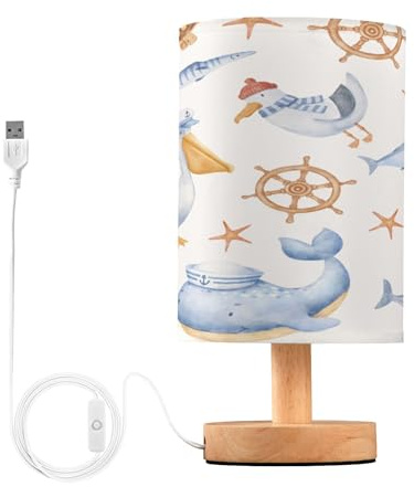 Sevdomey Bonita lámpara de mesa de noche náutica de acuarela con puerto USB, no necesita bombilla, luz LED cálida para dormitorio, sala de estar, oficina, lámpara de mesita de noche para leer,