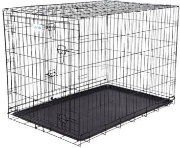 Lendo Online Hundekäfig klappbar - Hundetransportkäfig - Hundebox mit 2 Türen - Transportkäfig - Auto, Tiertransportbox aus Stahl - Hundetransportbox mit Bodenschale -Schwarz (107x71x78cm)