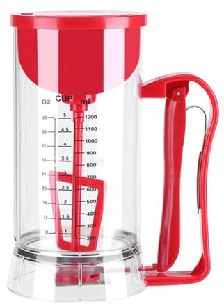 WJUHYGTF Elektrische Teigportionierer, 1500Ml Messbecher Kabelloser Teigspender Mit Präziser Skala Cupcake Mix Gebäck Krug Waffel Quetschgriff,Rot