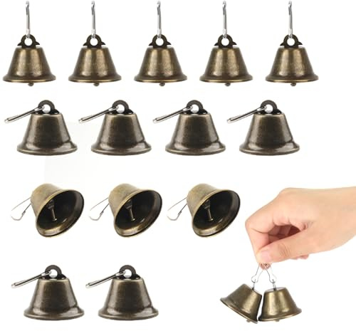 JINXIAN 30 Piezas Campanas Bronce Vintage Mini Campana Metal Campanas de Navidad para árbol de Navidad el Bodas Hogar DIY Manualidades y Cascabeles Pequeños Entrenar Cachorros