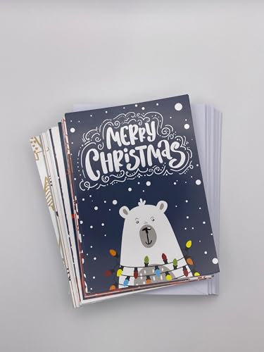 Friendly Fox 30 Weihnachtskarten mit Umschlag, A6 Weihnachtsgrußkarten mit verschiedenen Motiven, Postkarten Weihnachten