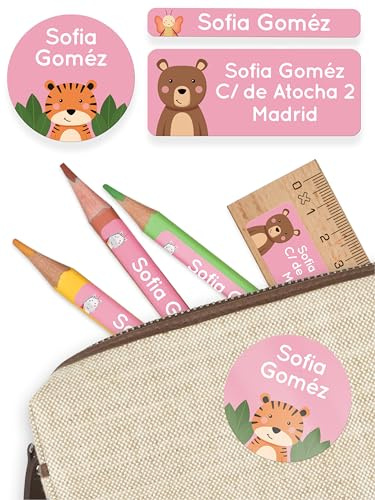 MELU Kids® Namensaufkleber Set für Kinder - Schule (190 STK, Rosa) | Personalisiert & Wasserfest, Aufkleber mit Namen für Stifte & Schulsachen in verschiedenen Größen, Namensetiketten