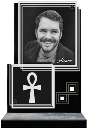 Eternel - Placa Funeraria Personalizada Rectángulo Ilusión Cruz Egipcia Foto y Texto Personalizable, Placa funeraria grabada con láser para Homenaje Placa Tumba, mortuoria, luto, entierro