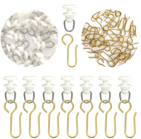 Mooshy 120 ganchos de cortina para rieles, 60 unidades de plástico con 60 rollos de metal para cortina de ventana, adecuado para baño y WC