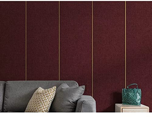 Linen Cloth Waterproof Peel and Stick Foam Wallpaper Flame Retardant 5mm Self adhesive Wall Panel Decor for Soundproofing Soft and Anti Collision Furniture Protection Red 65x280cm 1roll