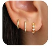FUNEIA 3 Paar Creolen Silber 925/Gold Damen Ohrringe Silber 925 Set 14K Vergoldet Kleine Creolen Ohrringe Wasserfest Ohrringe Set Mehrere Ohrloecher Mini Goldene Silberne Creolen Piercings Schmuck