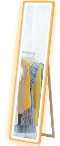 HOMCOM Espejo de Cuerpo Entero con Luz LED 160x40 cm Espejo de Pie Espejo de Pared con Iluminación de 3 Colores Táctil Inteligente Función de Memoria y Soporte para Salón Dormitorio Roble