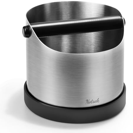 NOTSEK Abklopfbehälter für Siebträger Edelstahl 1.2L Groß Silber | Espresso Knock Box, Kaffeesatz Abschlagbehälter for Portafilter, Abschlagbox für Delonghi Sage Ninja Zubehör