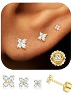 ORAZIO Silber 925 Damen Ohrringe Set - CZ Stern Herz Helix Piercings in Gold - Flatback Ohrstecker