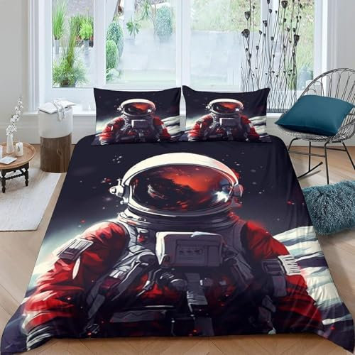 Bettwäsche Astronauten-Weltraum Bettbezug Set 3 Teilig Bettwaren 3D Druck Weich Microfaser Bettbezüge Mit Reissverschluss Kinderbettwäsche Mit 2 Kissenbezug - Hypoallergene Tagesdecke -98584278627442