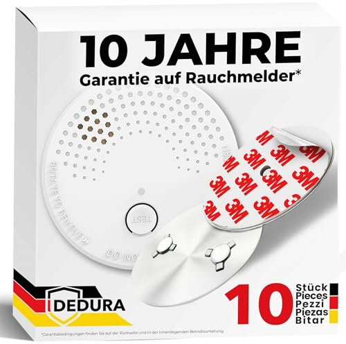 Rauchmelder mit Magnethalterung 10er Set - ohne Bohren und Schrauben mit 10 Jahre Garantie - Rauchmelder Magnethalterung mit extra starken Klebepads
