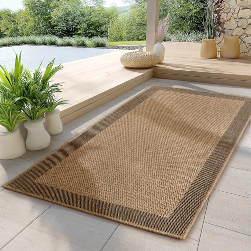 Carpettex Indoor Outdoor Teppich wetterfest, robust, pflegeleicht im natürlichen Jute-Look, ideal für Wohnzimmer, Küche, Terrasse, Garten und Balkon, 80x150 cm