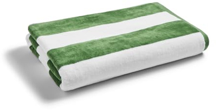 Christy Cabana Stripe Beach Towel | Extra Large | Sand Free | 100% Cotton | Luxury Super Soft Velour Front | Quick Dry Towelling Rear | 100cm x 180cm | Olive Green