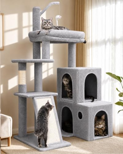 Globlazer F50 Kratzbaum mit Katzenhaus L:50cm Sisalrampe für Katzen Senior | Katzenbaum Stabil für Ecke Verstellbarem Winkel Platz Sparen Leicht zu Erklimmen, geeignet für Kätzchen Seniorenkatzen Innen