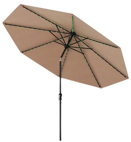 GYMAX Ombrellone da Giardino 288 cm Inclinabile con 96 Luci LED Solari, Ombrellone da Esterno con 8 Stecche Solide, Altezza Regolabile, con Manovella, Giardino Patio Terrazzo Caffetteria Ristorante