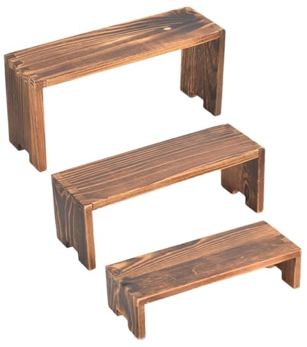 Nuyhgtr Alzata rettangolare in legno, supporto per cupcake a più livelli, per dessert e torte, ideale per gioielli, oggetti da collezione, profumi, mini figure 24 x 11 x 7 cm