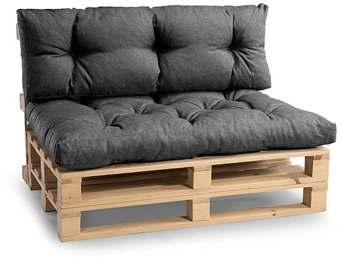 Gutekissen® Palettenkissen Set – Sitzkissen für Europaletten – Gefüllt mit Granuliertem Poulirette-Schaum NPPI – Set (Sitzkissen 120x80 +Rückenlehne 120x40), Dunkelgrau