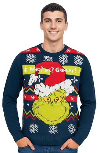 United Labels El Grinch Jersey de Navidad para hombre y mujer, azul, Who Me Grinchy, suéter de punto de invierno, suéter unisex, azul, M