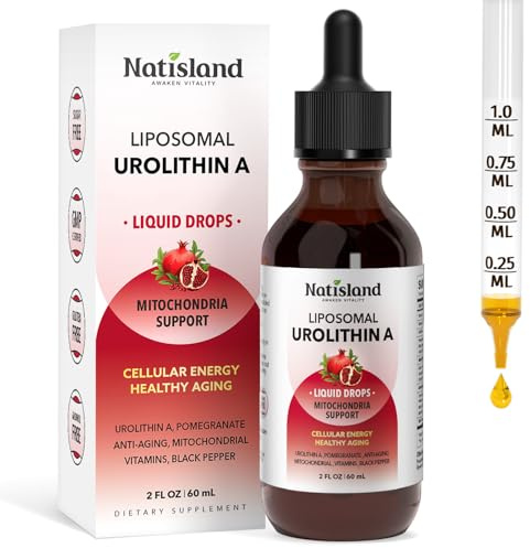 Liposomal Urolithin A Liquid Drops, Urolithin A Supplement with Pomegranate Extract, for Healthy Aging, Antioxidant & Mitochondrial Support, Non-GMO, 2 Fl Oz