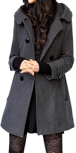 Cabanjacken FüR Damen, Zweireihig, Wollmischung, Lang, Cabanjacke Mit Kapuze Und Knopfverschluss