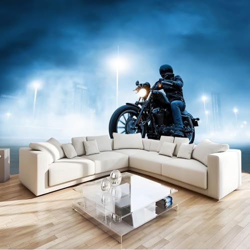 Papel Pintado Tejido No Tejido 250 x 175 cm (An x Al), Gris Azulado Fotomurales - Ciudad Ciudad Moderno Motocicleta Decoración de Pared con Murales Decorativos