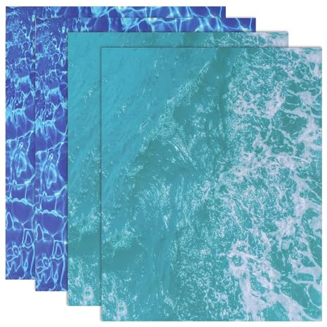 sourcing map 4 calcomanías de agua ondulada, autoadhesivas, efecto de onda de agua, 11.7 x 8.25 pulgadas, hojas de papel tapiz para casa de muñecas, paisajes en miniatura, azul oscuro, verde