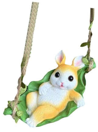 budiniao Statue de Lapin de Jardin à balançoire Originale, Ornement décoratif pour Espace extérieur, décoration Jardin, Sculpture Jardinage, Figurine Balcon Suspendue à Une Branche d'arbre,