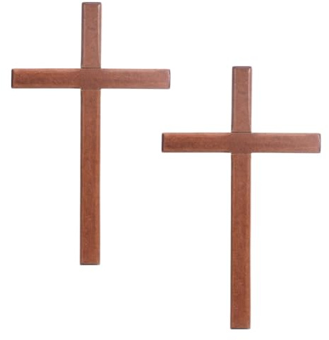 NBEADS 2 Pcs Wooden Wall Cross, 20x12cm Wall Crucifixes Cross Figurines Ornaments for Home Church and Office Multiple Pretending Prop Decor, Coconut Brown