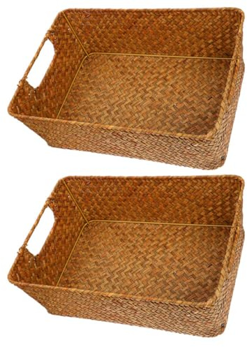 TOPPERFUN Cesta Tejida de Mimbre Natural para Pan 30X20X10 CM 2 Unidades Cestas Funcionales para Organización y Almacenamiento en Hogar y Restaurante