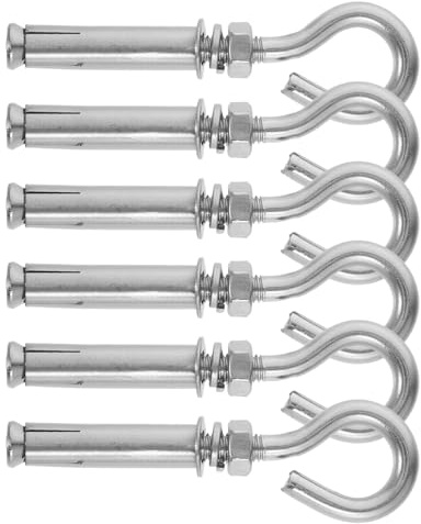 PRETYZOOM Anclajes de Perno de Ojo M8 de Acero Inoxidable 304, 6 Piezas, Ganchos de Expansión para Hormigón y Ladrillo, Anclajes Resistentes para Paredes y Techos en Montaje