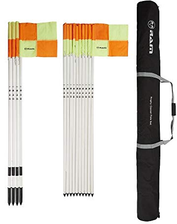 Ram Sports Rugby Pitch Markers – Complete Set (10 Standard Poles, 4 Flexible Safety Poles, 14 Neon Flags) – Ideal for Schools, Clubs, and Matches!