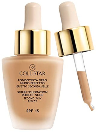 Collistar Fondotinta Siero Nudo Perfetto SPF 15 n.6 Sole, Fondotinta-Siero Effeto Nude, Texture super fluida, coprenza modulabile ed effetto satinato, Per tutti i tipi di pelle, 30 ml