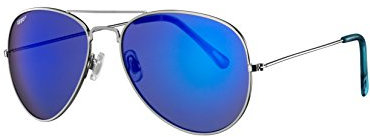 Zippo Eyewear - Flash Pilot Sunglasses - UV400 Protection - Zippo Logo - Adult Unisex - Made in USA - Silver Frame, Multilayer Blue Lenses, Blue Temple - Silver