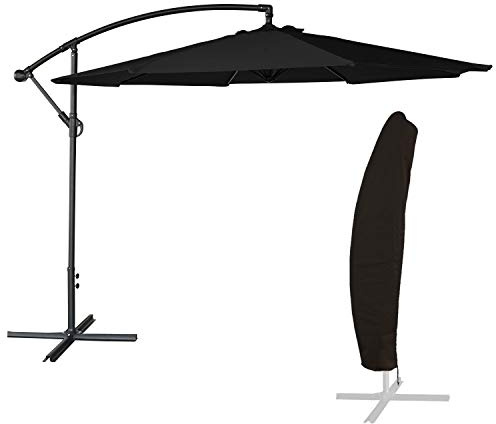 Parasol déporté OAHU Rond 3,50m de diamètre Noir avec manivelle. Parasol déporté inclinable et Rabattable avec Housse de Protection.