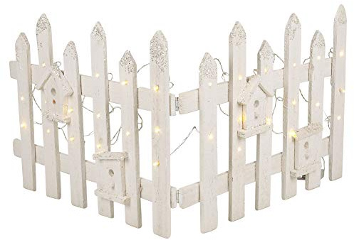 URBNLIVING Weihnachtsbaumständer, rustikaler Holz-Schneezaun mit 30 LED-Lichtern - weiß - 2er-Set