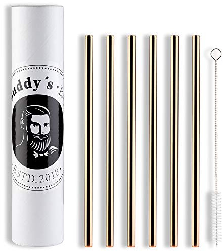 Buddy's Bar - Cannucce riutilizzabili, Set di 6 cannucce + Spazzola per la Pulizia, Lavabili in lavastoviglie, ecologiche, ecosostenibili e Prive di plastica, rivestite esternamente in in Rame