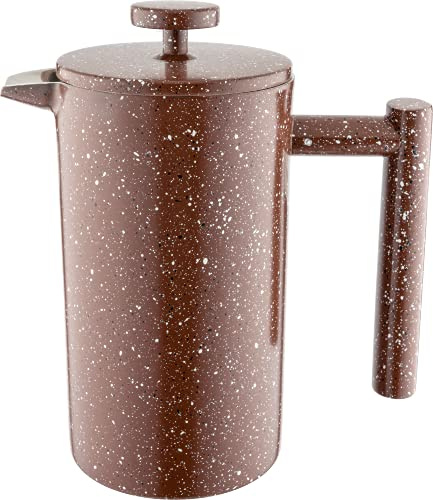 Café Olé CFD Granite Cafetière, 18/10 stainless steel double wall body and mesh filter, Red Granite effect finish, 350ml (3 espresso cups or 1 mug)