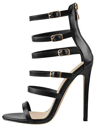 Only maker Frauen Riemchensandalen Offene Sandaletten Stiletto Absatz Schnalle Schwarz 37 EU