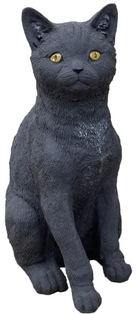stoneandstyle Steinfigur Kater Moritz schwarz sitzend Steinguss frostfest massiv 12,9 kg