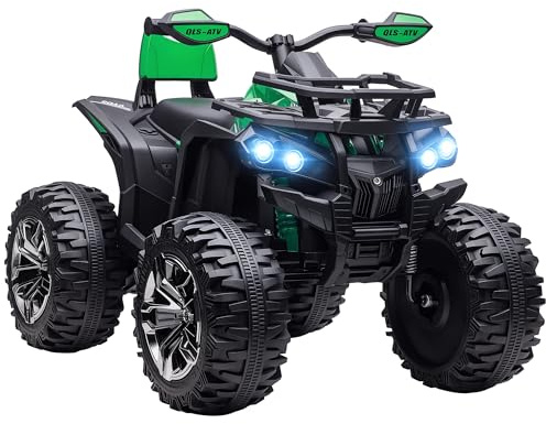 HOMCOM Quad Eléctrico para Niños 12V, Quad para Niños de 3–5 Años con 2 Motores, Velocidad 3–8 km/h, Música, Faros LED, MP3, USB, Tarjeta TF, Pedal, Avance y Retroceso, Verde