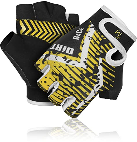 MARIB Guantes de ciclismo para niños, guantes de medio dedo para niños, guantes de ciclismo al aire libre, guantes de gimnasio para niños y niñas, jóvenes de 2 a 10 años (año 5 a 6, amarillo)