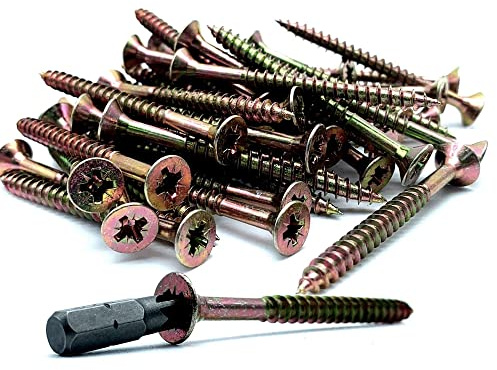 DOJA Barcelona | Kreuzschlitz Spanplattenschrauben mit Bit Spitze | 50 Holzschrauben Set 5x80 mm + 1 PZ2 Bit | Senkkopf Schrauben Verzinkt | Holzbauschraube | Tellerkopfschrauben | Universalschrauben