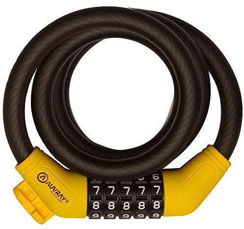 AUVRAY Fahrradschloss Spiral mit Kombination, Durchmesser 12 mm, Länge 1,50 m, Schwarz matt (mit Halterung)