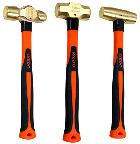 WEDO 3PCS Hammer Set,4lb Sledge Hammer,2lb Ball Pein Hammer,2lb Drum Type Hammer,Brass,Fiberglass Handle,Die-Forge,Corrosion Resistant