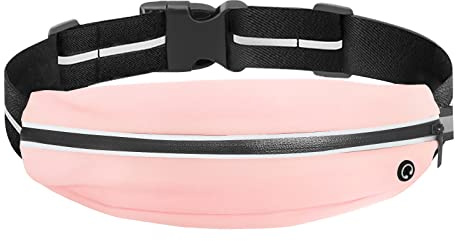 BILIONE Slim Running Belt, Runners Fanny Pack for Women and Men, Reflective Run Waist Belt for Workout Jogging with Headphone Port, Running Gift Gear (Pink)