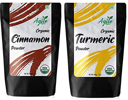 QURA Poudre de cannelle bio et poudre de curcuma bio – 400 g (200 g chacune) Combo booster immunité