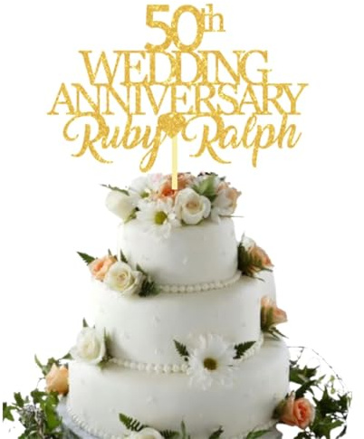 Custom Wedding Anniversary Cake Topper with Both Names. 50th Wedding Anniversary Golden Any years any Names Personalised Cake Topper Glitter Card (GLITTER GOLD)
