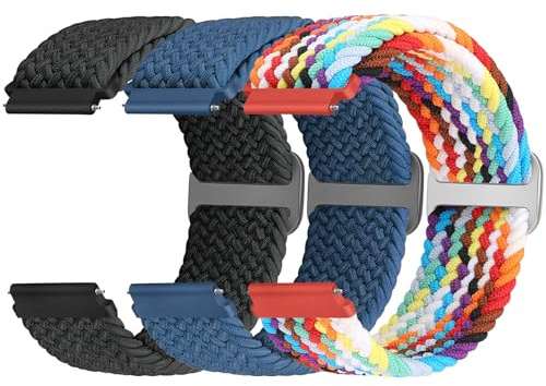 Yunshare Braided Solo Loop Elastic Strap 18mm 19mm 20mm 22mm 24mm Quick Release Watch Band Nylon Watch Bands Stretchy Replacement Strap for Women Men, 3 PCS